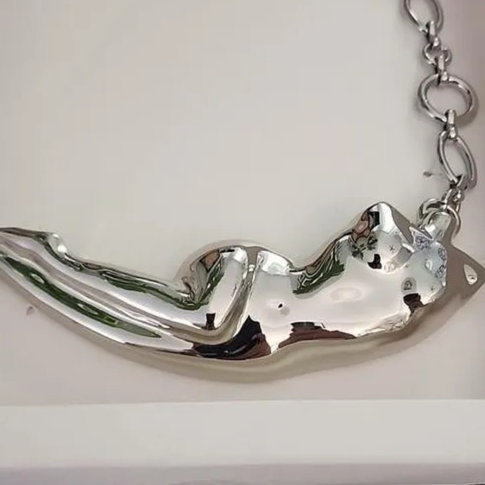 Zara Abstract Sculptured Torso Body Silver Chain Link Necklace Bold Artsy NWT - Picture 8 of 12